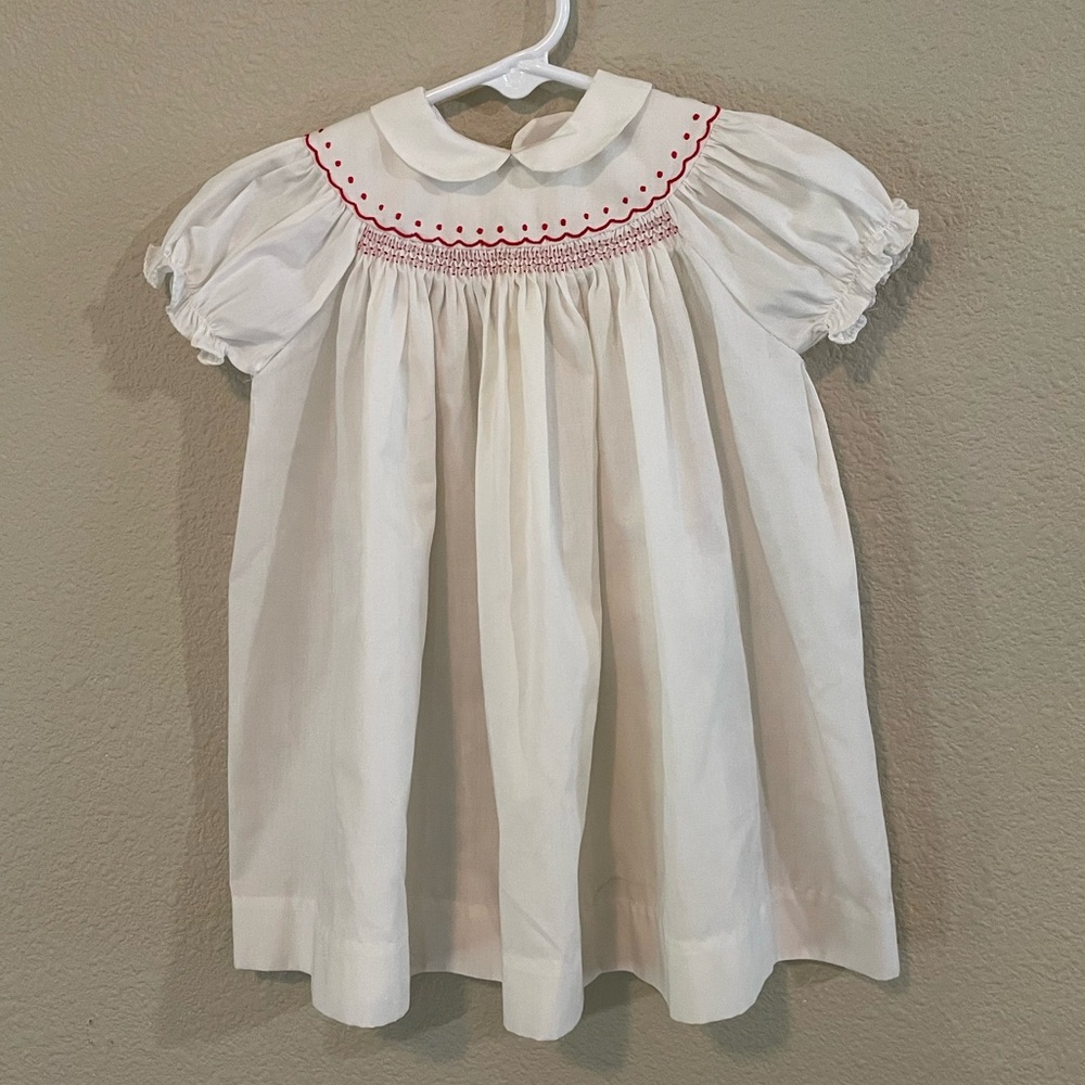 Feltman Bros White Girls' Smocked Dress with Red Trim